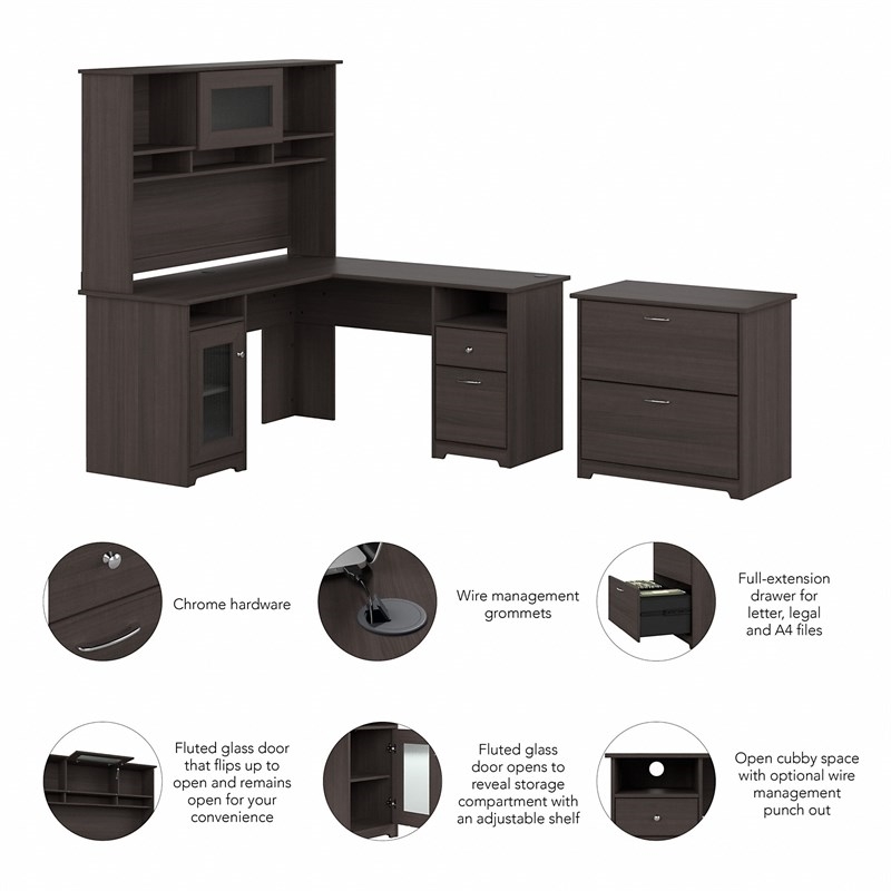 Scranton & Co Furniture Cabot L Shaped Desk with Hutch & File Cabinet