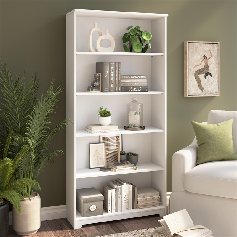 Scranton & Co Wood White Bookcase Rectangular Adjustable Shelves Unassembled