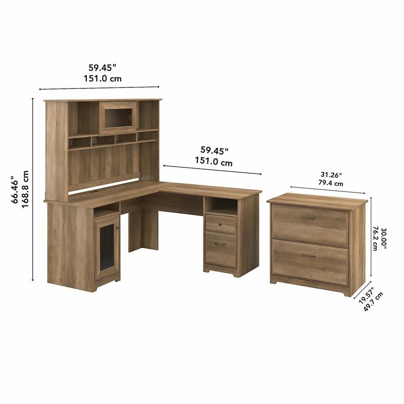 Scranton & Co Furniture Cabot L Desk with Hutch & File Cabinet in Reclaimed Pine