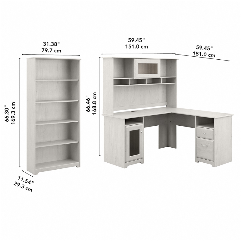 Scranton & Co Furniture Cabot L Shaped Desk with Hutch & Bookcase in White Oak