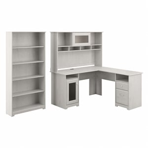 Scranton & Co Furniture Cabot L Shaped Desk with Hutch & Bookcase in White Oak