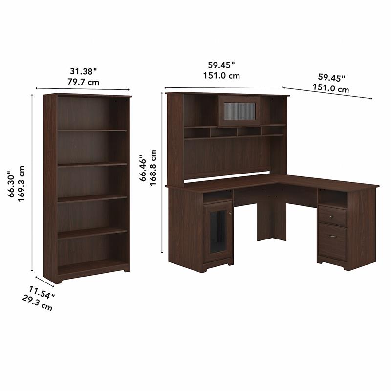 Scranton & Co Furniture Cabot L Shaped Desk w/ Hutch & Bookcase in Modern Walnut