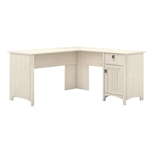 Scranton & Co Engineered Wood Antique White L Shaped Desk Space-Saving 60&quot Assembled