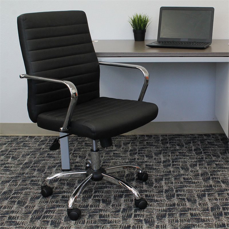 Scranton & Co Modern Faux Leather Swivel Office Chair in Black