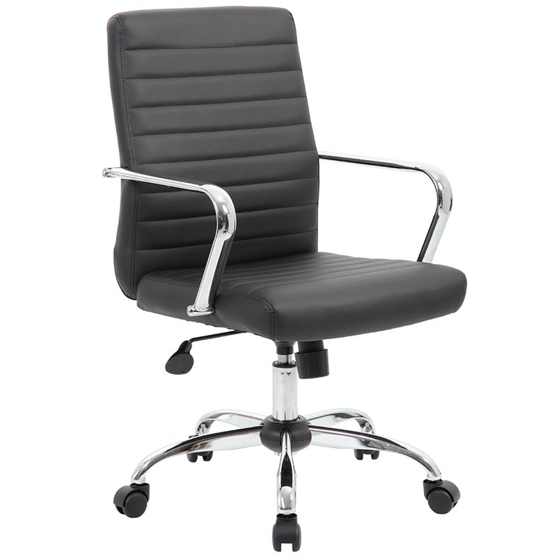 Scranton & Co Modern Faux Leather Swivel Office Chair in Black