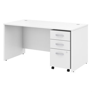 Scranton & Co Thermally Fused Laminate White Office Desk with File Cabinet Rectangular Unassembled