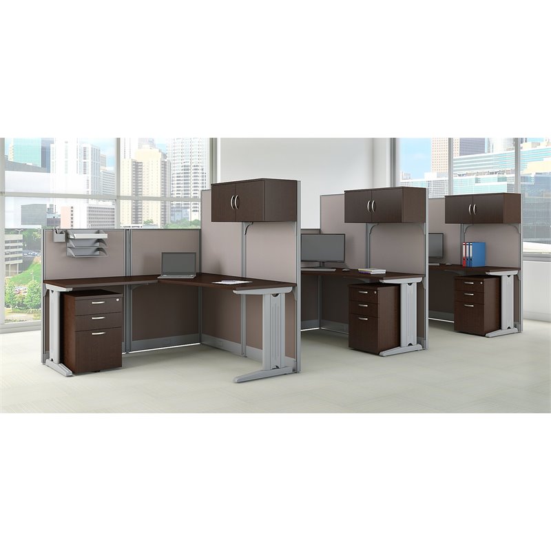 Scranton & Co Furniture 3 Person L Shaped Cubicle in Cherry