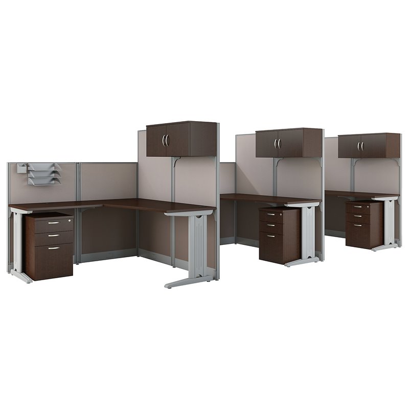 Scranton & Co Furniture 3 Person L Shaped Cubicle in Cherry