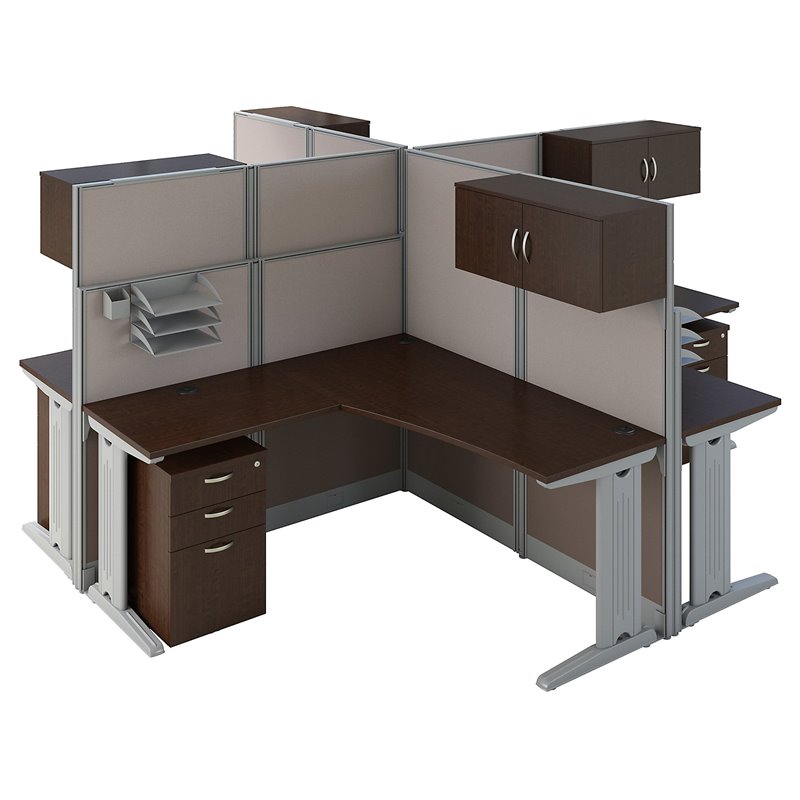 Scranton & Co Furniture 4 Person L Shaped Cubicle in Cherry