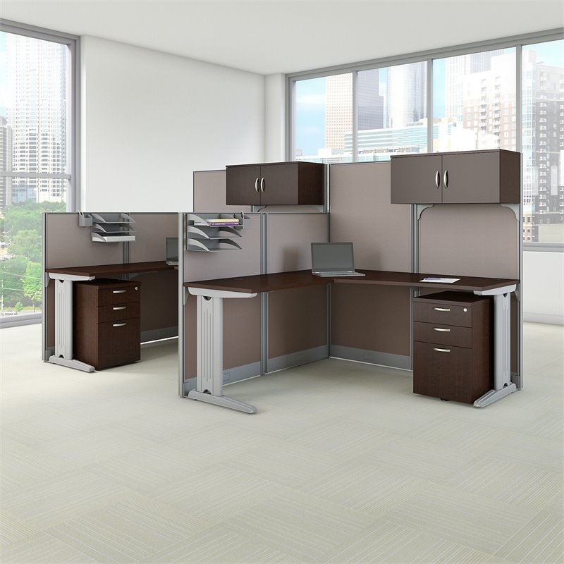Scranton & Co Furniture 2 Person L Shaped Cubicle in Cherry