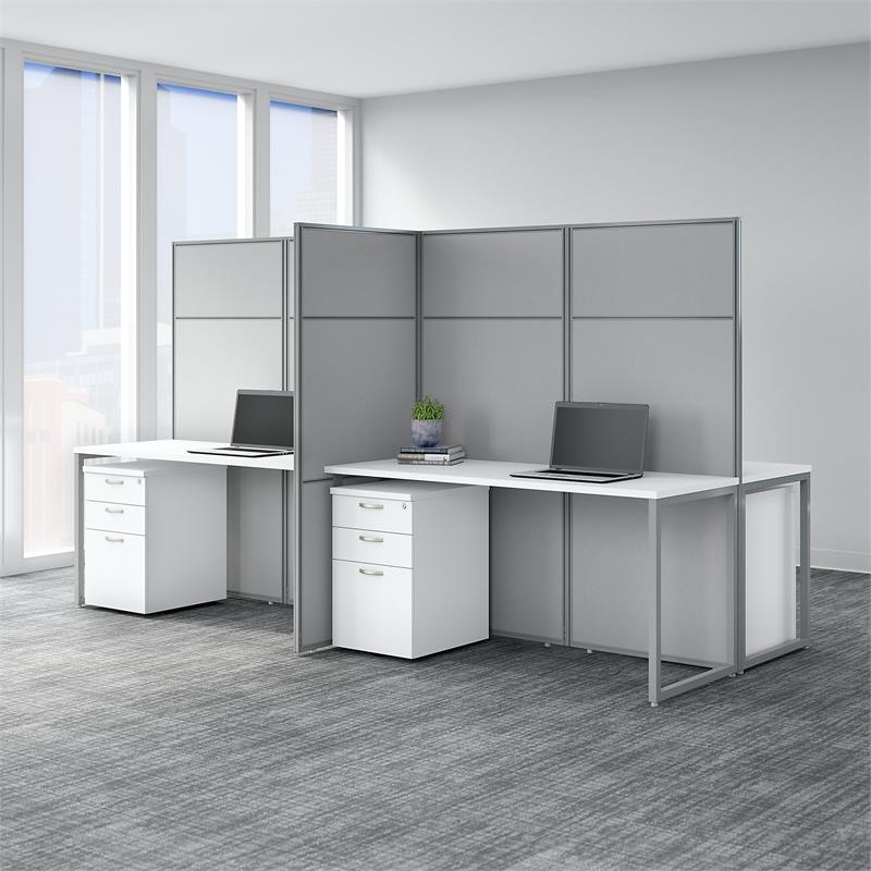 Scranton & Co Furniture 4 Person Desk with Storage and 66H Panels in White