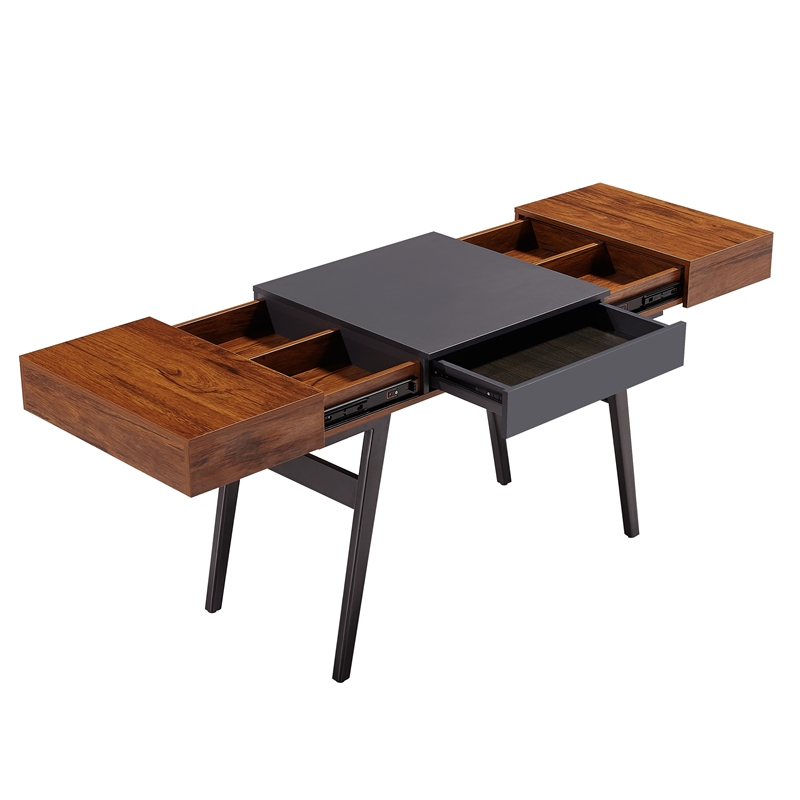 Scranton & Co Engineered Wood Expandable Modern Desk with Storage in Mahogany