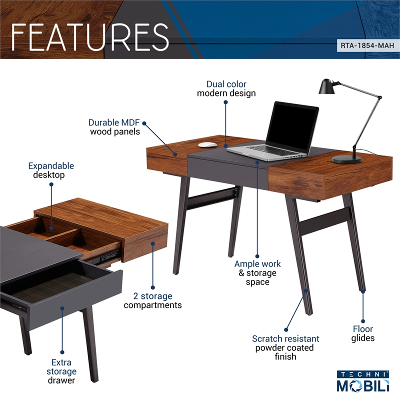 Scranton & Co Engineered Wood Expandable Modern Desk with Storage in Mahogany