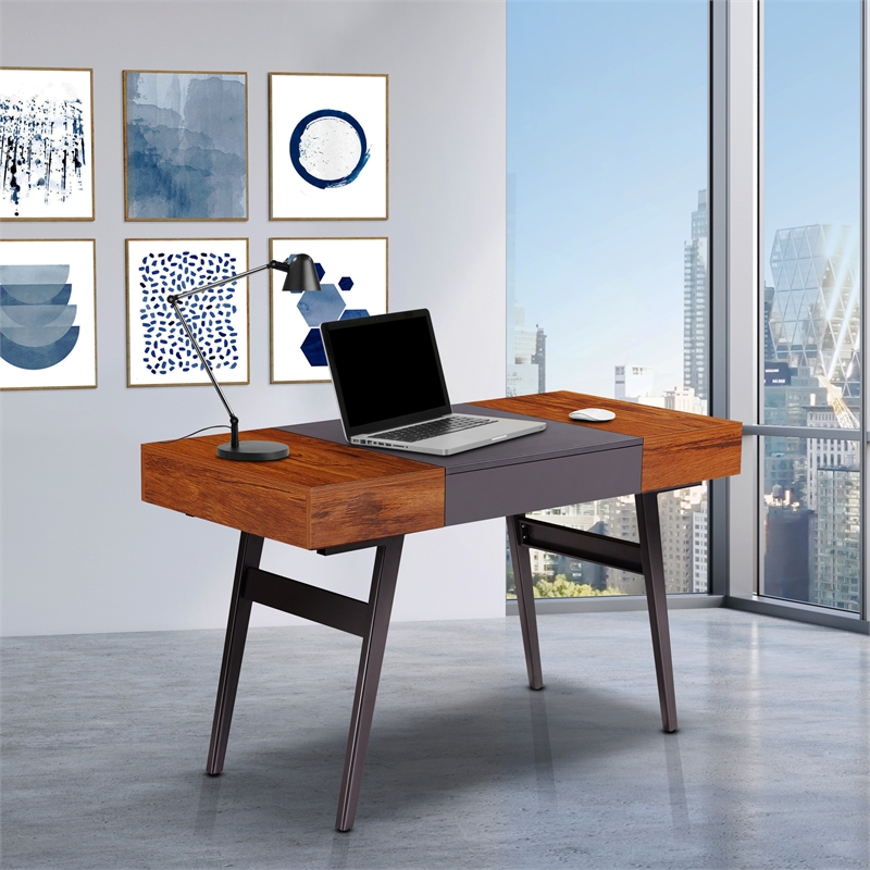 Scranton & Co Engineered Wood Expandable Modern Desk with Storage in Mahogany