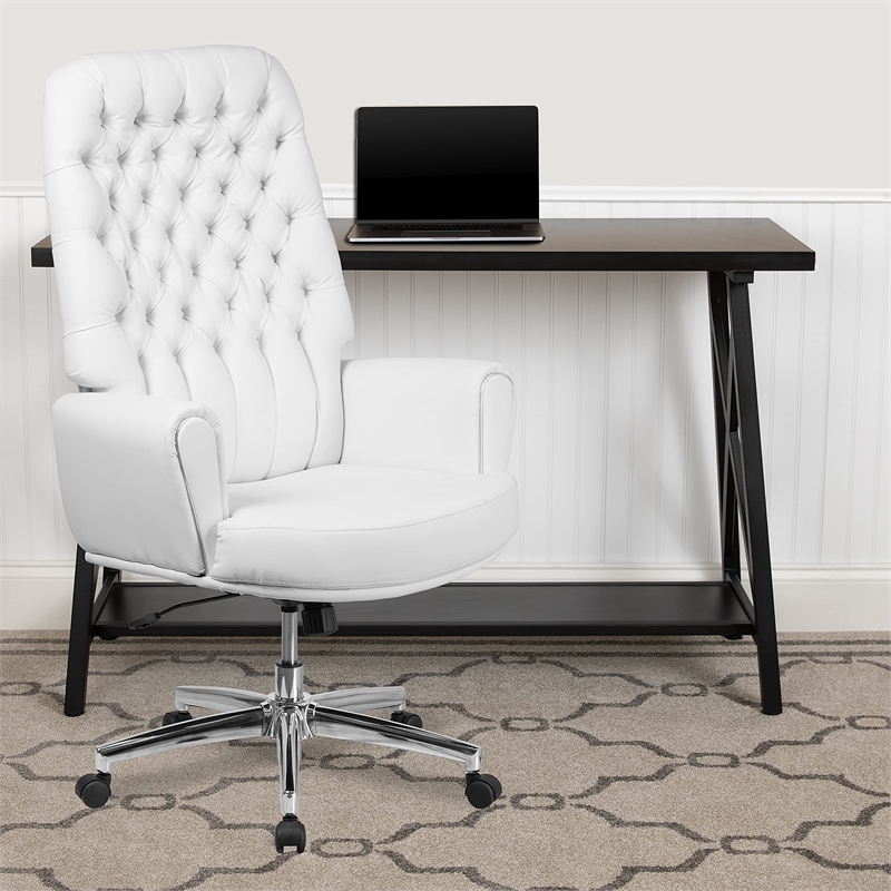 Scranton & Co Leather High Back Swivel Executive Chair in White