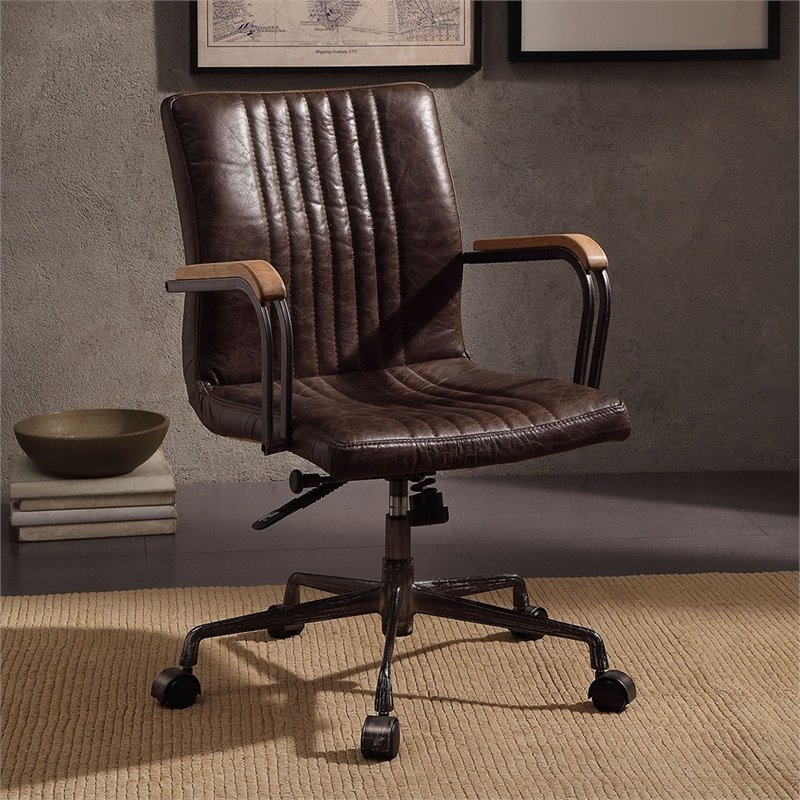 Scranton & Co Leather Adjustable Swivel Office Chair in Chocolate
