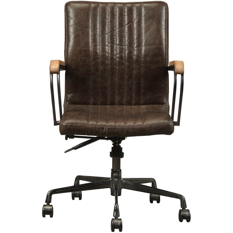 Scranton & Co Leather Adjustable Swivel Office Chair in Chocolate