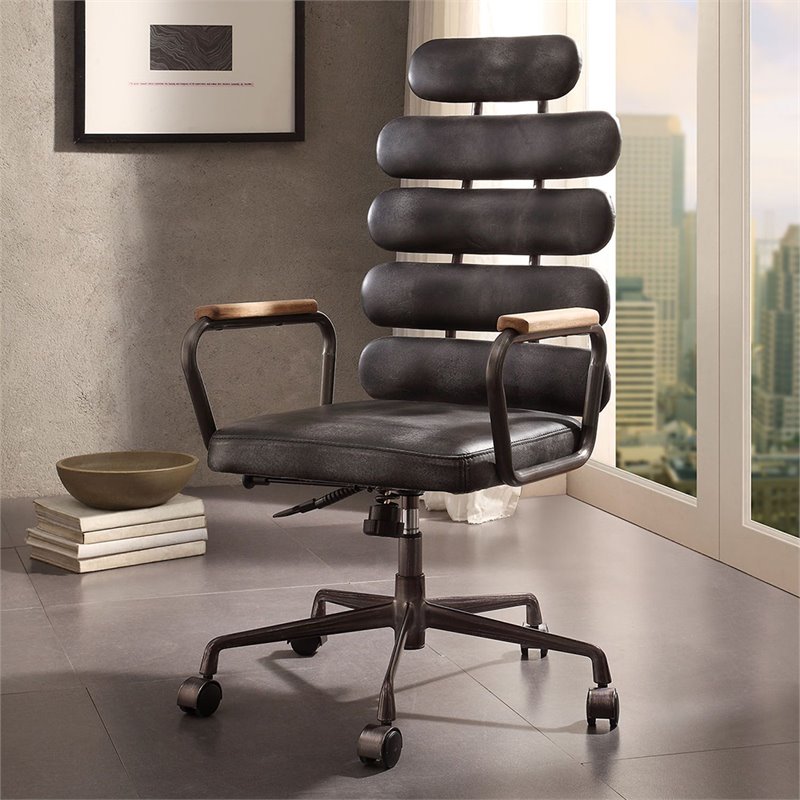 Scranton & Co Leather High Back Adjustable Swivel Office Chair in Black