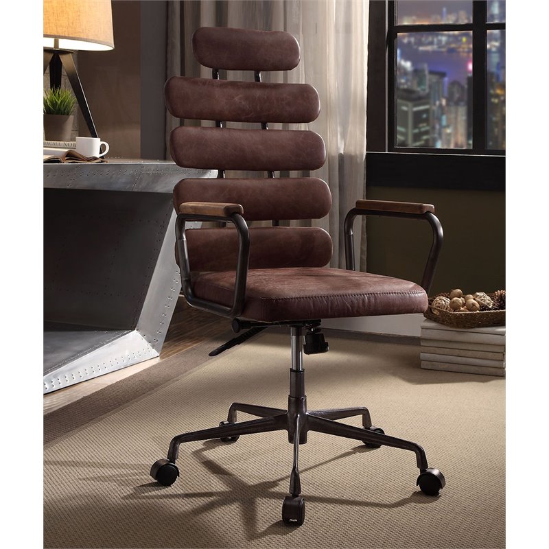 Scranton & Co Leather High Back Adjustable Swivel Office Chair in Whiskey