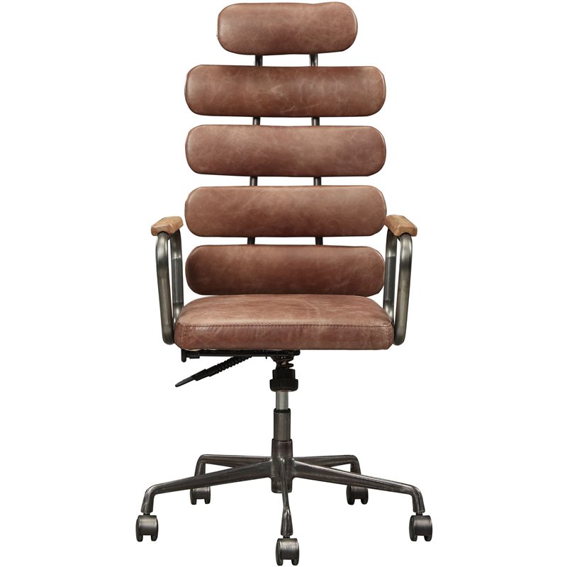 Scranton & Co Leather High Back Adjustable Swivel Office Chair in Whiskey