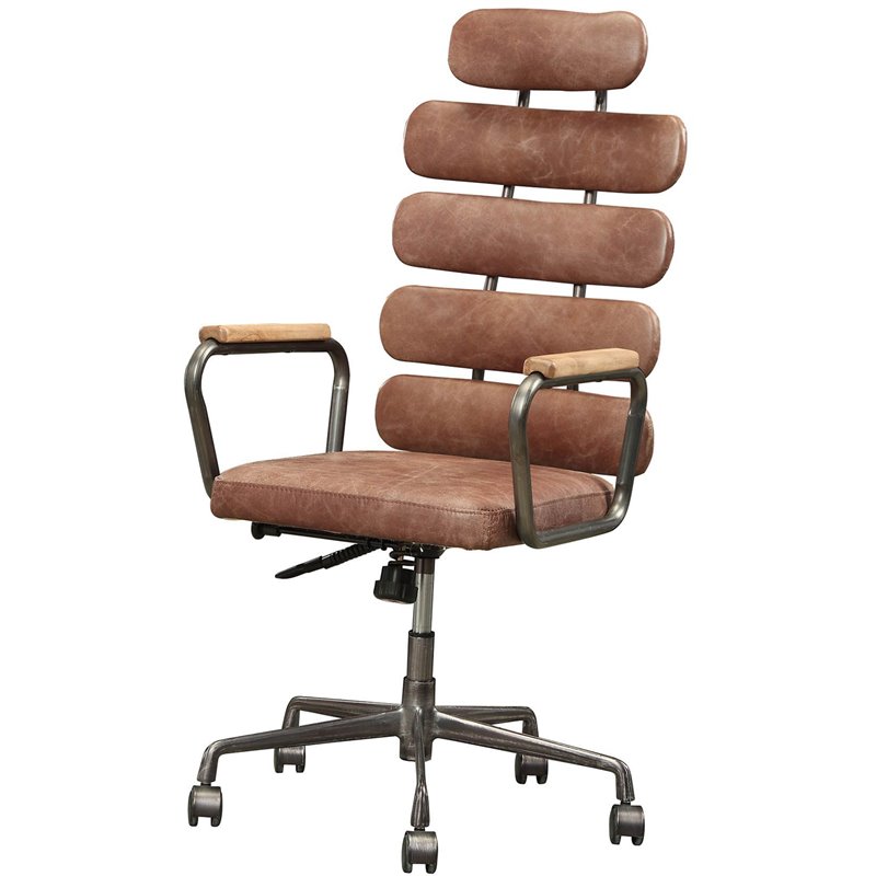 Scranton & Co Leather High Back Adjustable Swivel Office Chair in Whiskey