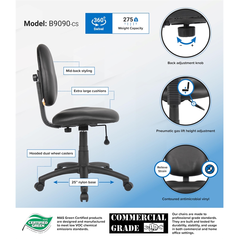 Scranton & Co Faux Leather Upholstered Wide Seat Office Swivel Chair in Black