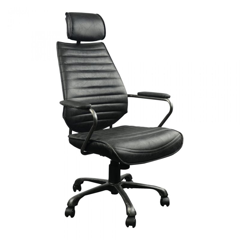 Scranton & Co Leather and Iron Executive Swivel Office Chair in Onyx Black