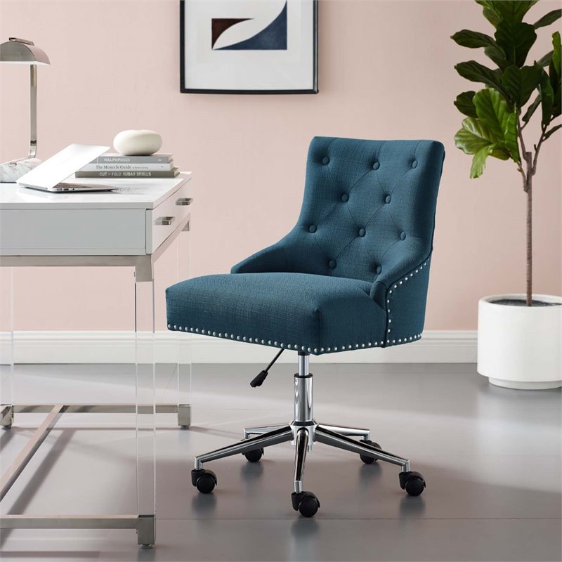 Scranton & Co Modern Fabric Button Tufted Swivel Office Chair in Blue