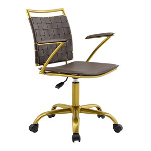 Scranton & Co Modern Faux Leather Webbing Back Swivel Office Chair in Brown