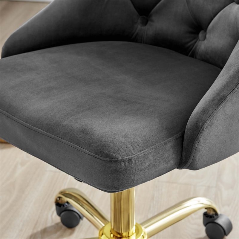 Scranton & Co Performance Velvet Tufted Office Swivel Chair in Gold and Gray