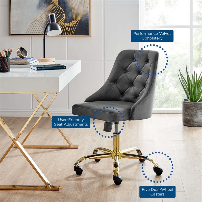 Scranton & Co Performance Velvet Tufted Office Swivel Chair in Gold and Gray