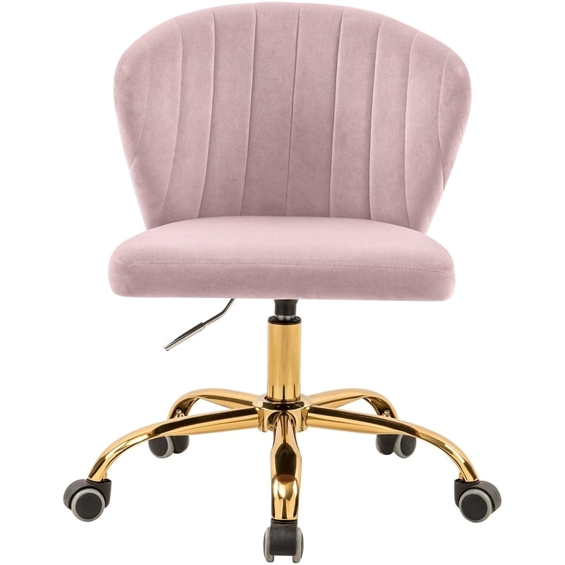 Scranton & Co Contemporary Velvet Swivel Adjustable Office Chair in Pink