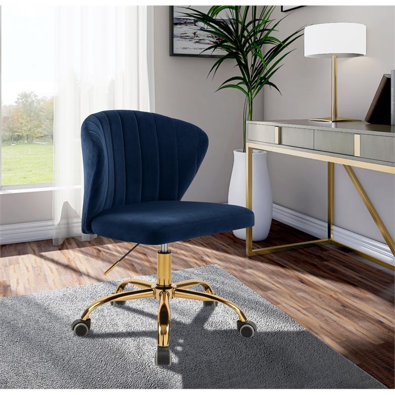 Scranton & Co Contemporary Velvet Swivel Adjustable Office Chair in Navy
