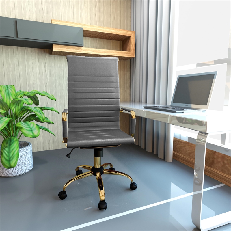 Scranton & Co High-Back Faux Leather Office Chair With Gold Frame in Gray