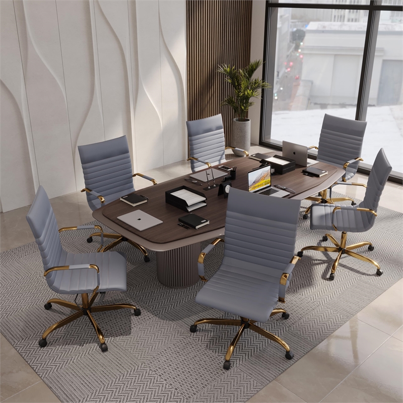 Scranton & Co High-Back Faux Leather Office Chair With Gold Frame in Gray