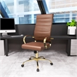 Scranton & Co Modern Faux Leather/Steel High-Back Office Chair in Brown/Gold