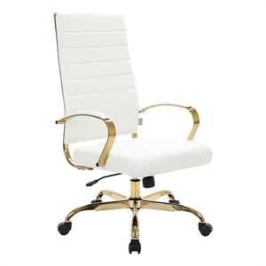 Scranton & Co Modern Faux Leather/Steel High-Back Office Chair in White/Gold