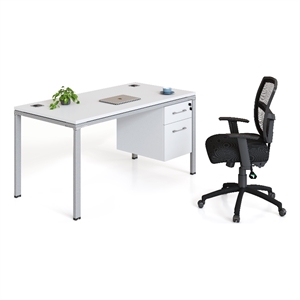 Scranton & Co Contemporary Engineered Wood Desk with Pedestal in White