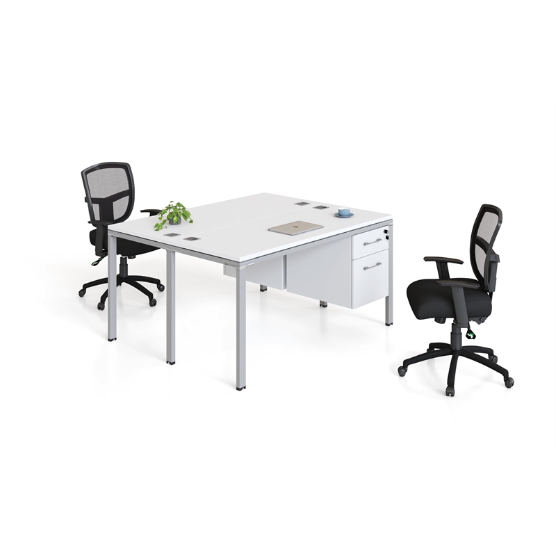 Scranton & Co Wood Face to Face Double Desks with 2 Pedestals in White
