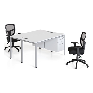 Scranton & Co Wood Face to Face Double Desks with 2 Pedestals in White