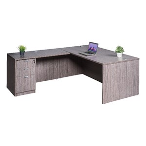 Scranton & Co Engineered Wood L-Shape Desk with Pedestal in Driftwood