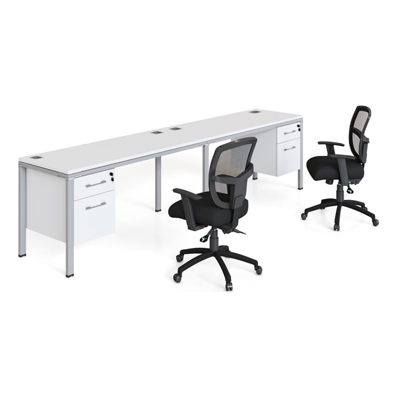 Scranton & Co Wood Side by Side Double Desks with 2 Pedestals in White