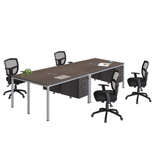 Scranton & Co Engineered Wood 48&quotx24&quot Quad Desks with (4) Pedestals in Driftwood