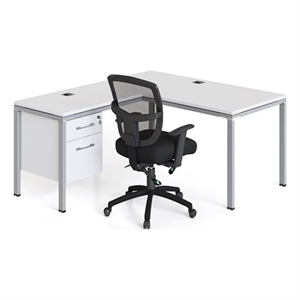 Scranton & Co Engineered Wood 66&quot x 24&quot L Desk with (1) Pedestal in White