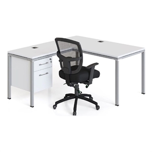 Scranton & Co Engineered Wood 48&quot x 24&quot L Desk with (1) Pedestal in White
