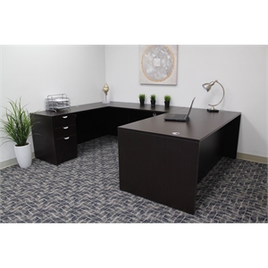 Boss Offie Products 66&quot U-Shape Desk with 2 File Pedestals in Mocha