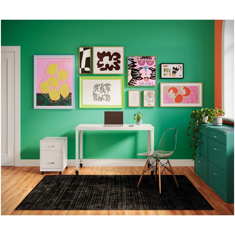 Scranton & Co Home Office Metal Desk and Storage Set in White
