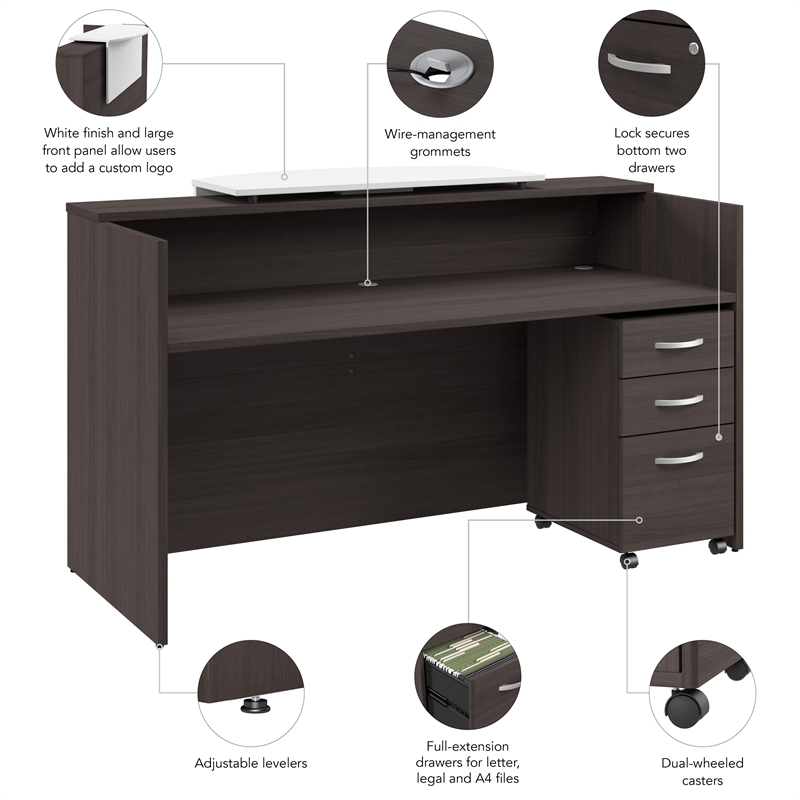 Scranton & Co Wood 72W x 30D Reception Desk with Drawers in Storm Gray
