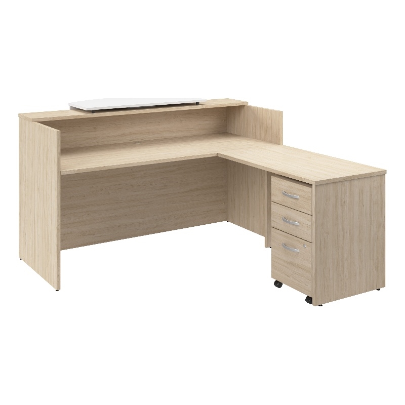 Scranton & Co Wood 72W x 72D L Reception Desk with Drawers in Natural Elm