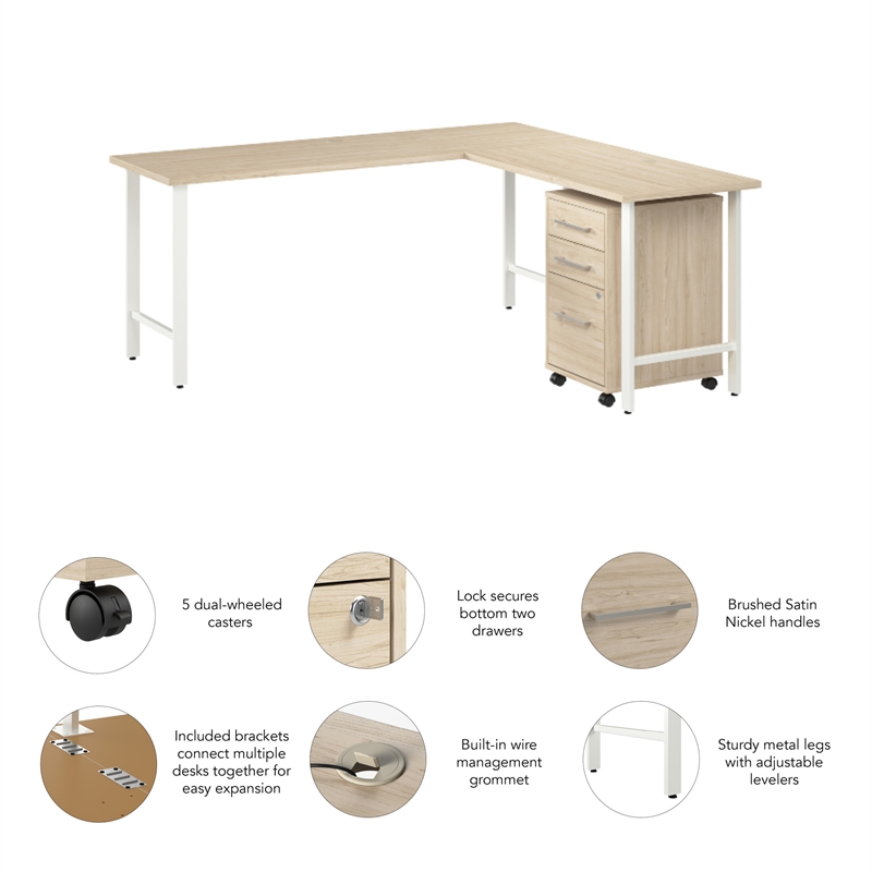 Scranton & Co Wood 72W x 24D L-Shaped Desk with Drawers in Natural Elm
